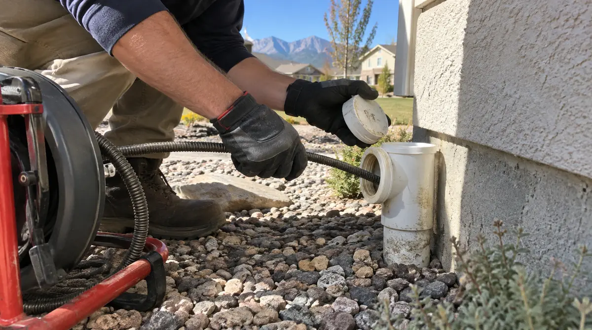 Drain cable machine connected at a cleanout