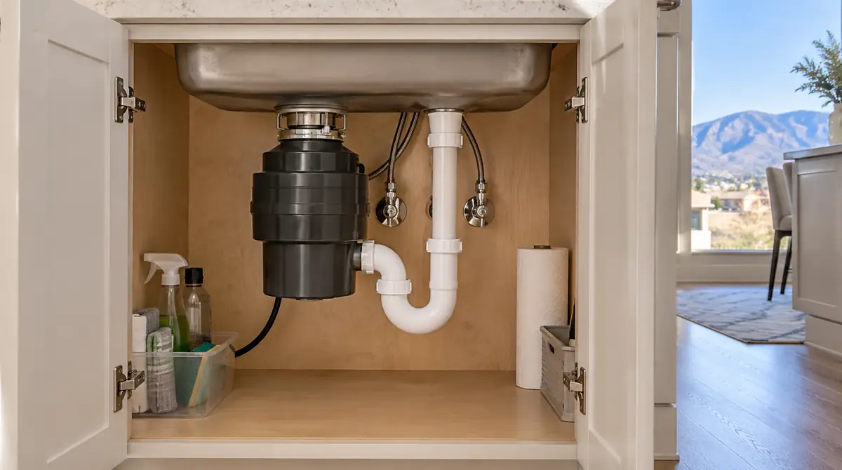 Garbage disposal under a kitchen sink