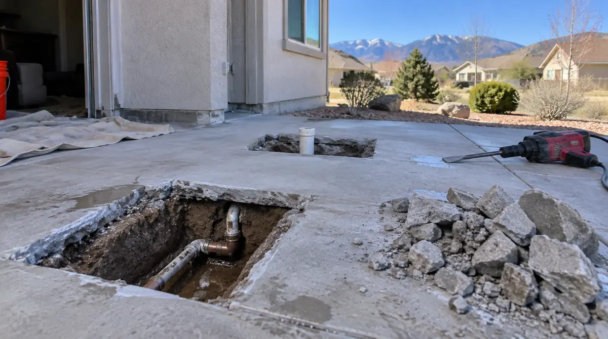 Concrete floor with a section cut open