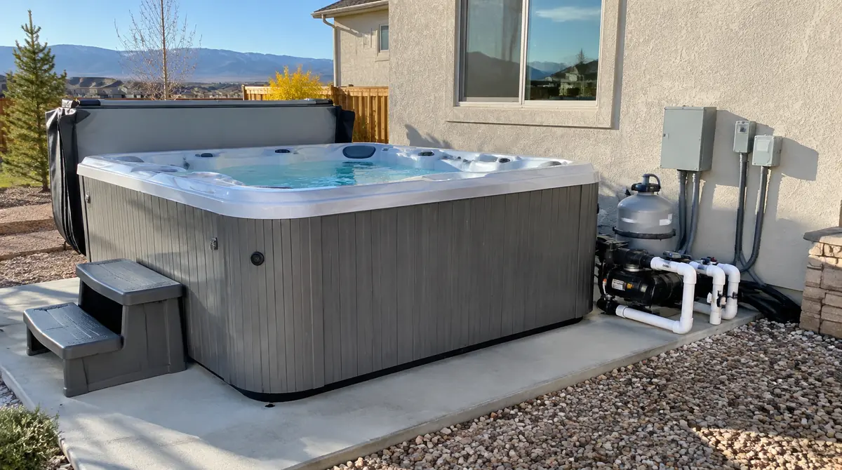 Hot tub on a concrete pad